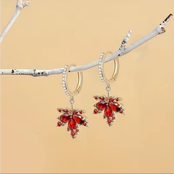Cubic Zirconia Autumn Leaf Earrings - Picture 3 of 7